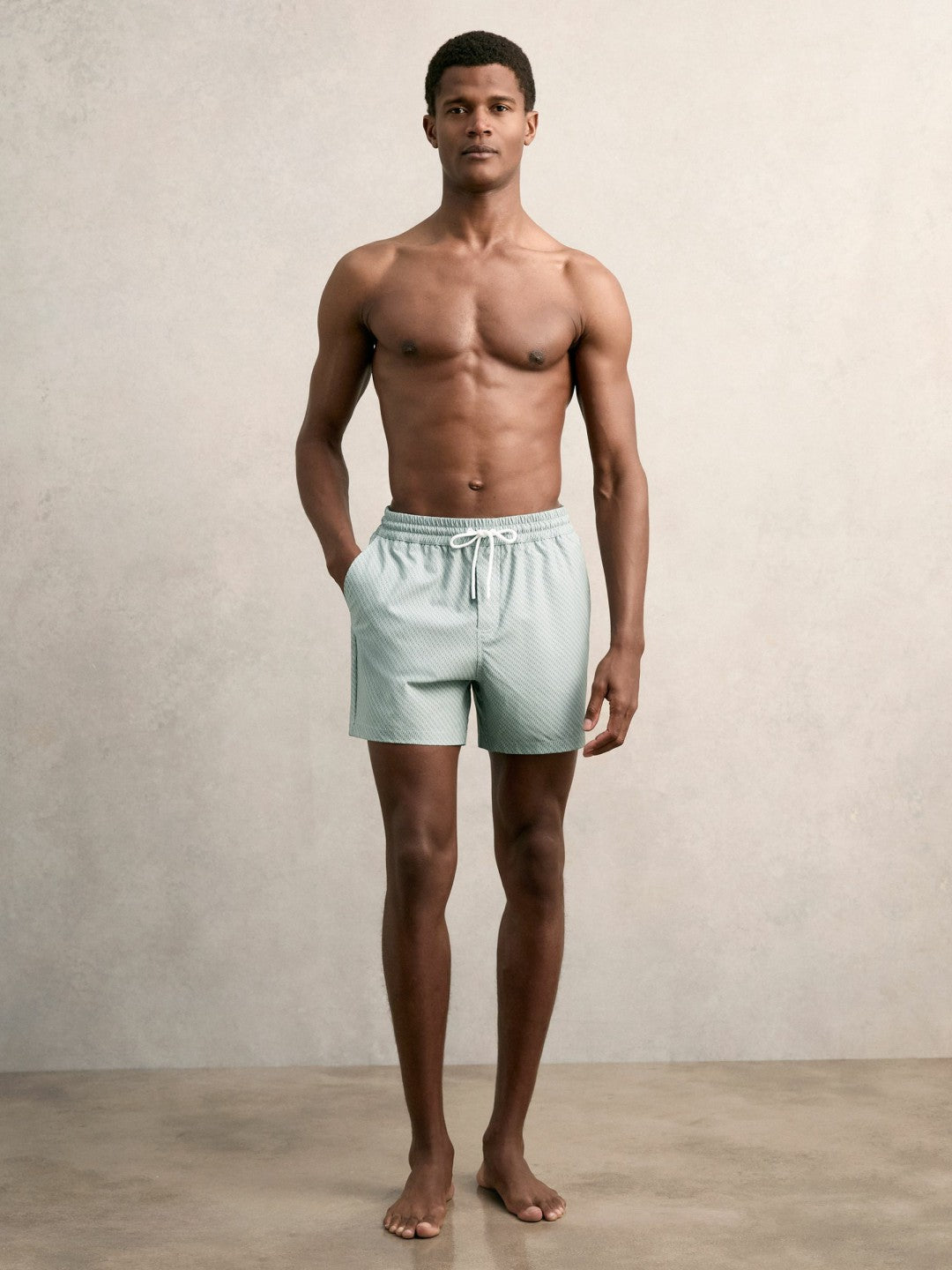 Reiss | Drawstring Geometric Print Swim Shorts in Pistachio Green