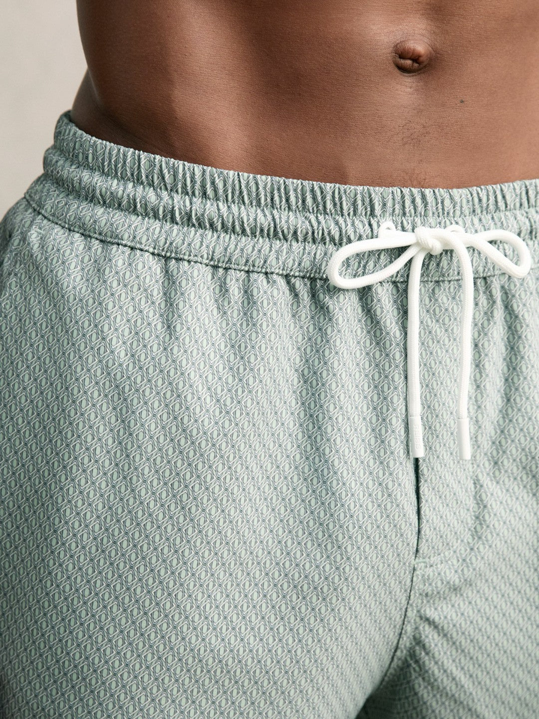 Reiss | Drawstring Geometric Print Swim Shorts in Pistachio Green