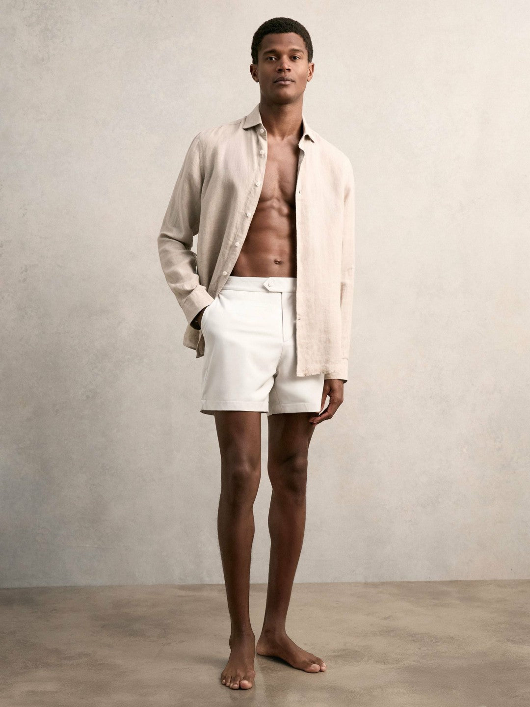 Reiss | Side-Adjuster Swim Shorts in Off White