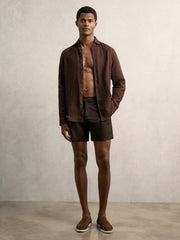 Reiss | Side-Adjuster Swim Shorts in Chocolate Brown