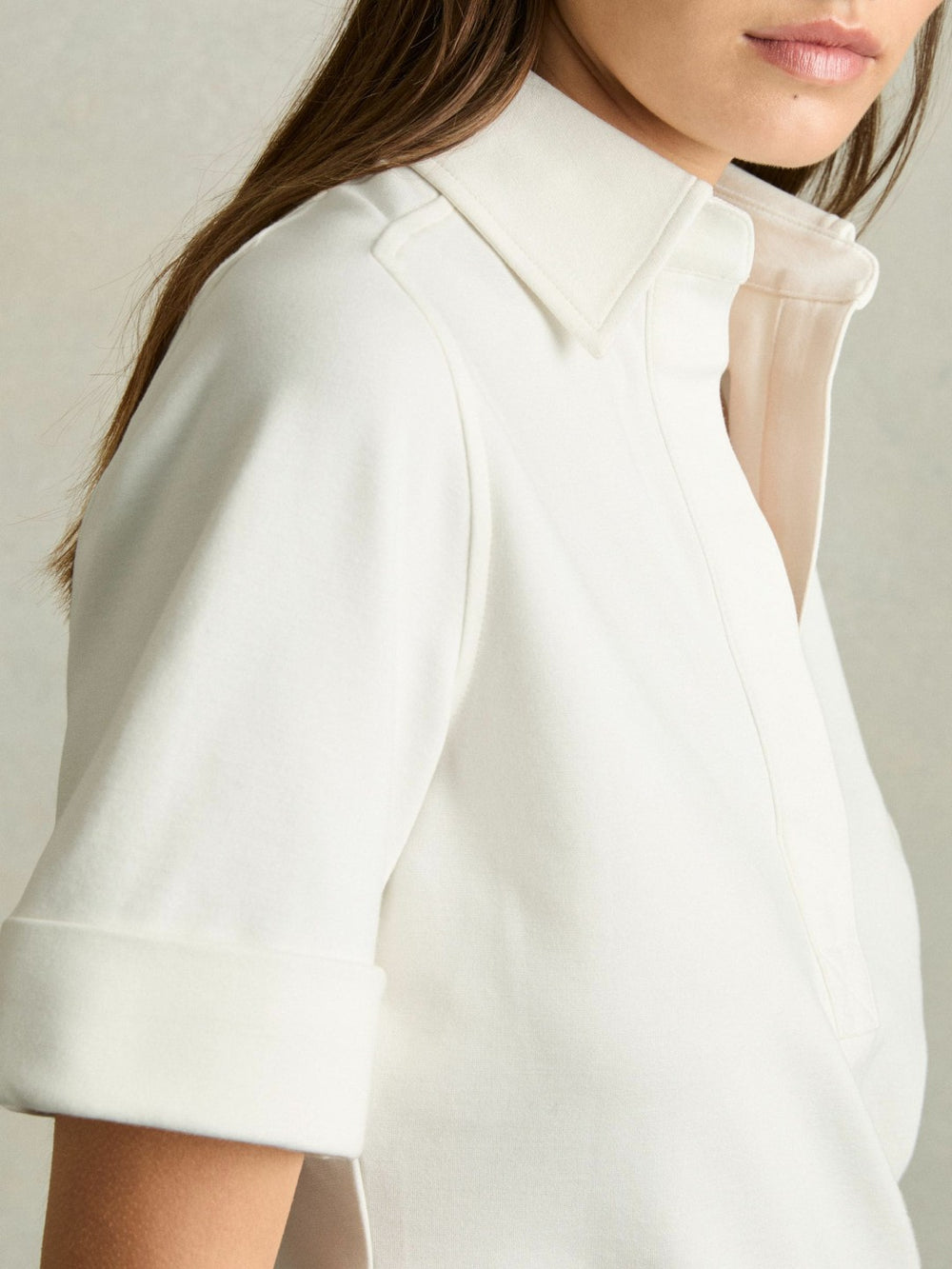 Reiss | Open-Collar Polo Shirt in Cream