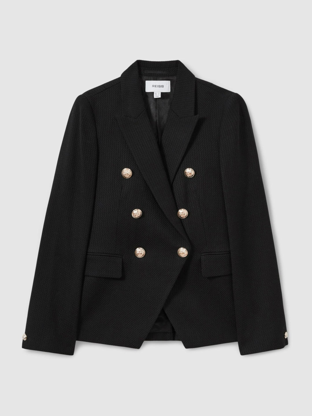 Reiss | Tailored Fit Textured Double Breasted Blazer in Black