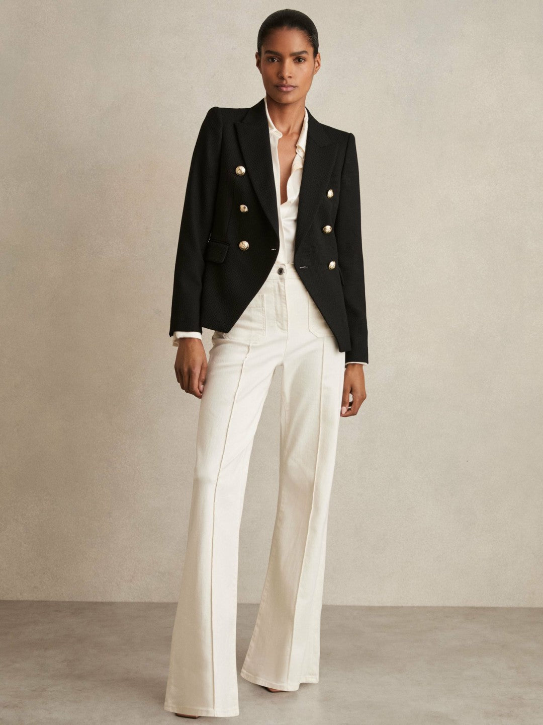 Reiss | Tailored Fit Textured Double Breasted Blazer in Black