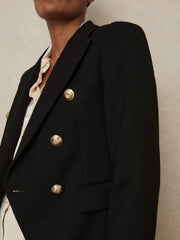 Reiss | Tailored Fit Textured Double Breasted Blazer in Black