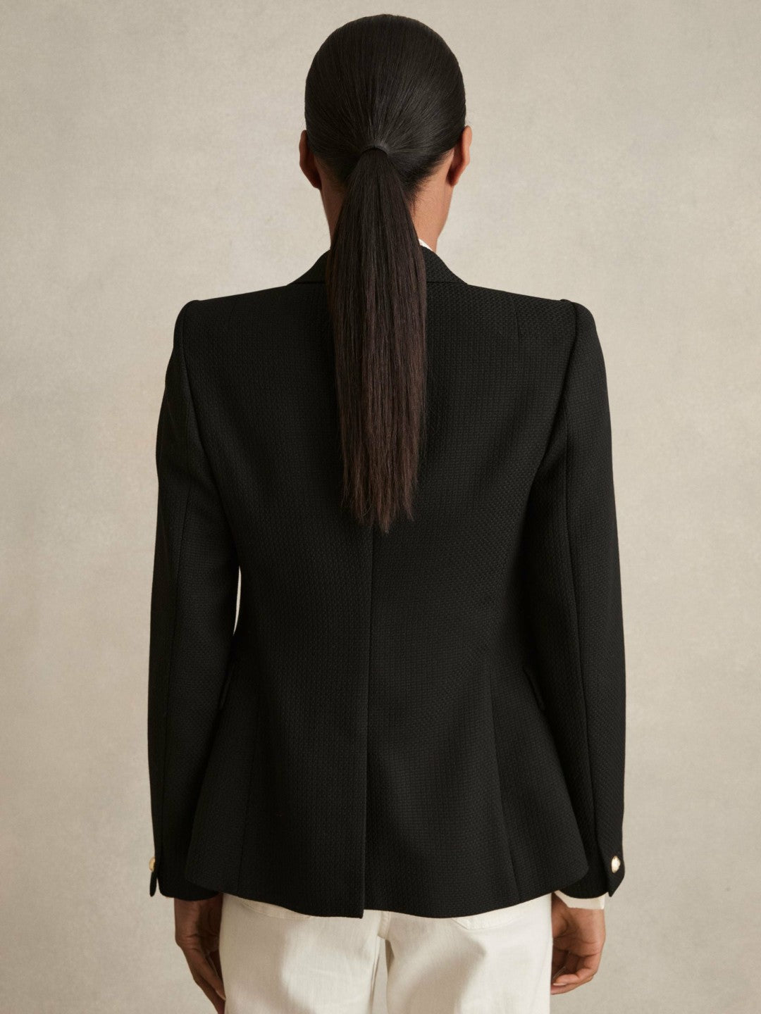 Reiss | Tailored Fit Textured Double Breasted Blazer in Black