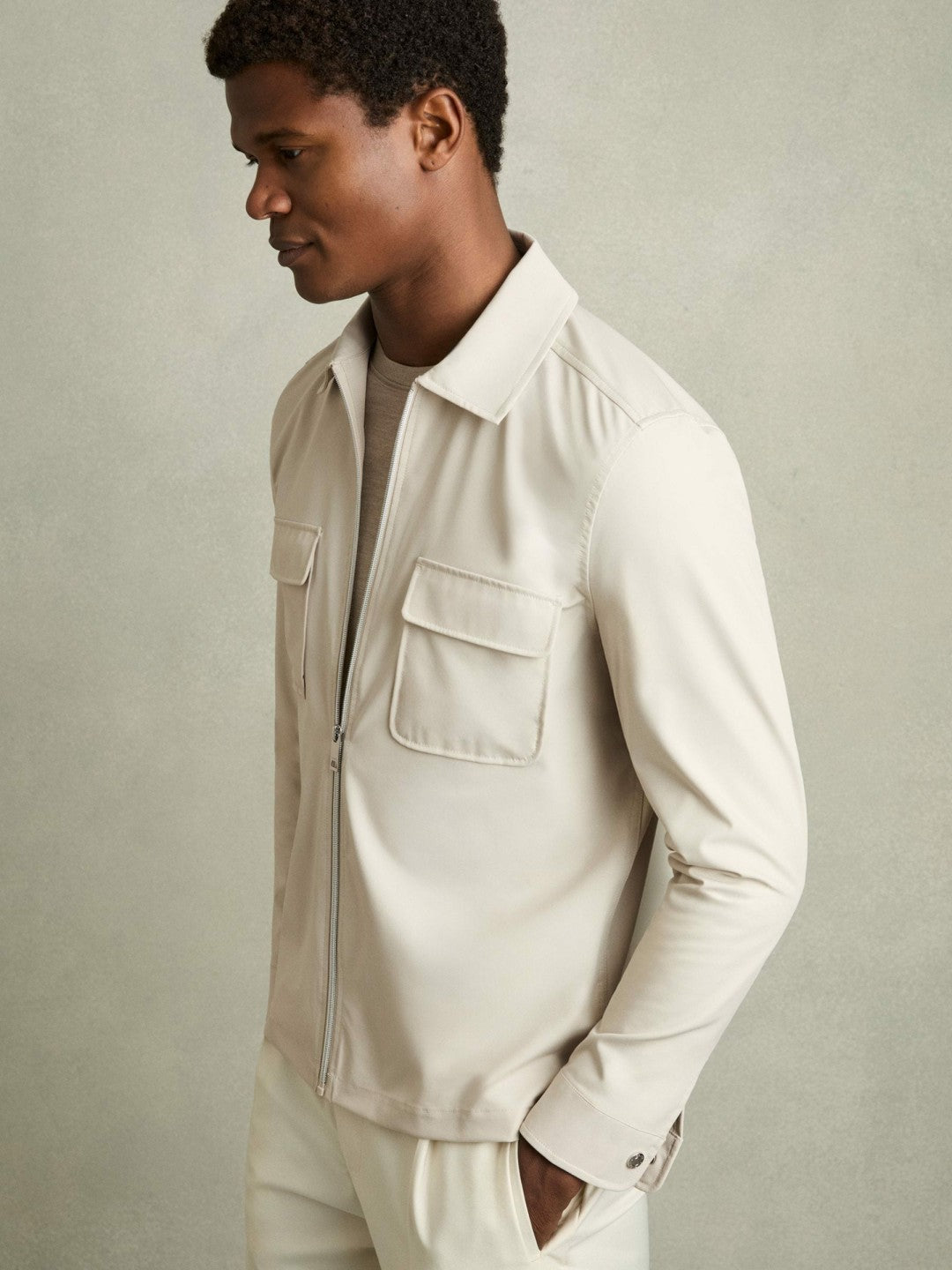 Reiss | Technical Zip-Through Overshirt in Stone