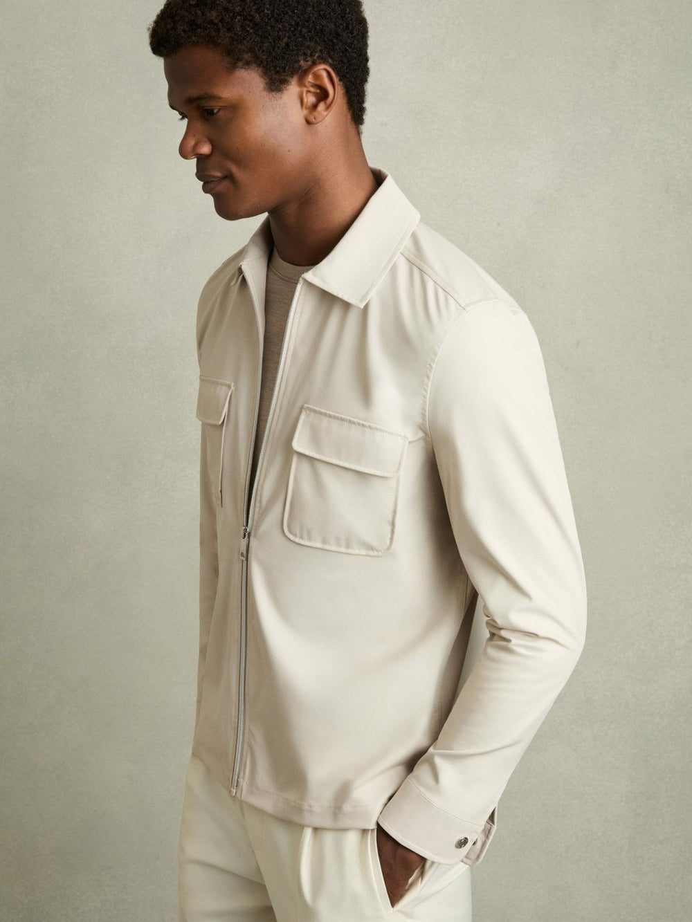 Reiss | Technical Zip-Through Overshirt in Stone