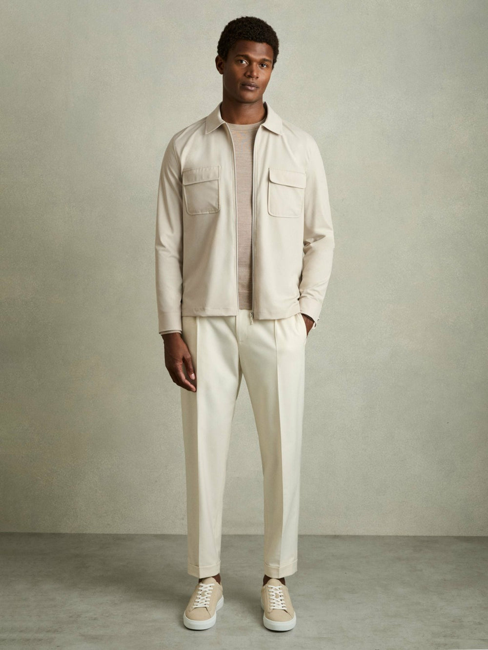 Reiss | Technical Zip-Through Overshirt in Stone