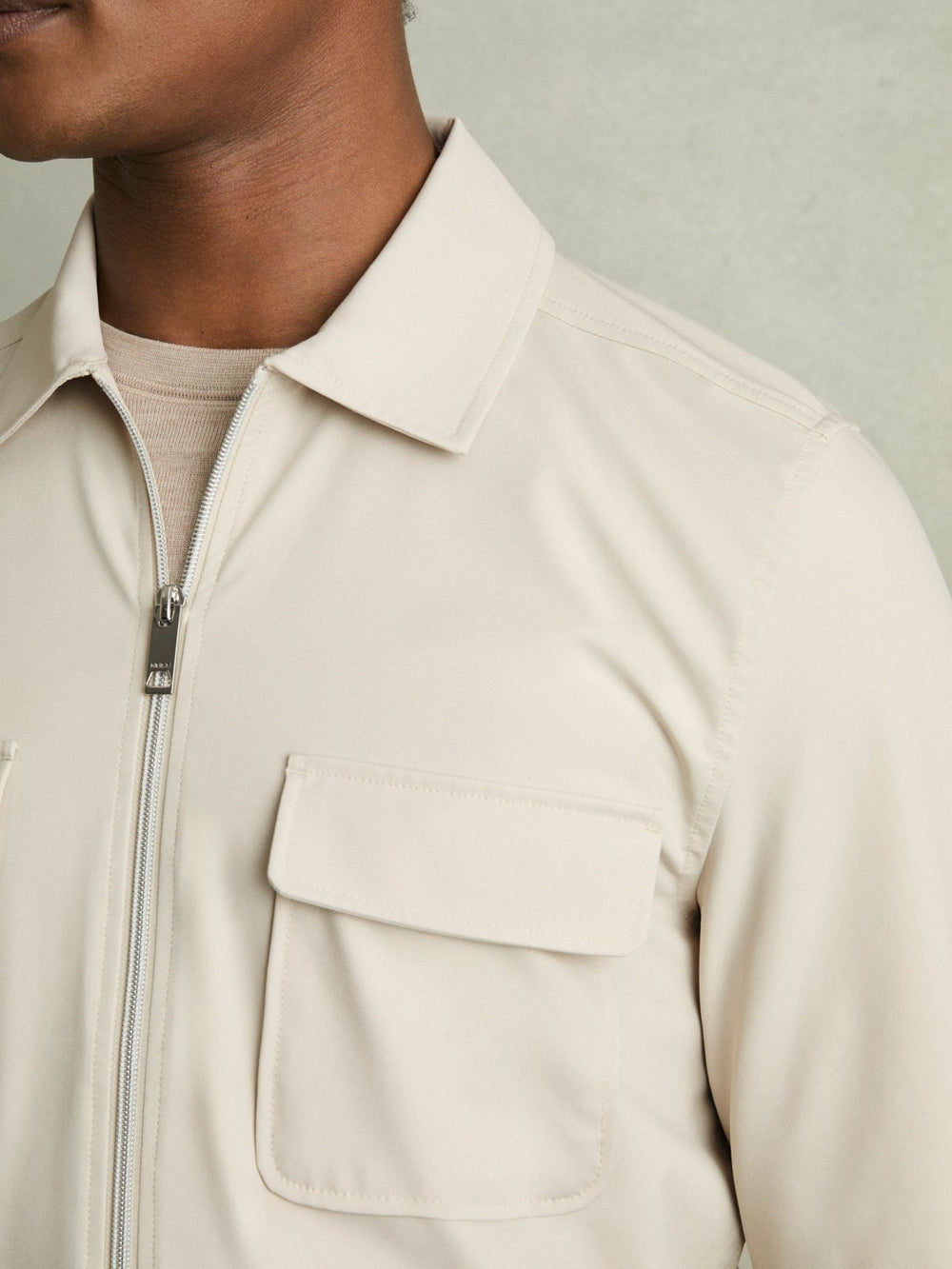 Reiss | Technical Zip-Through Overshirt in Stone