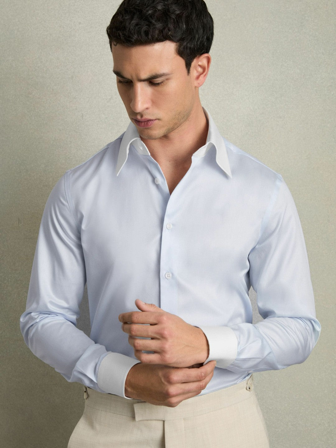 Reiss | Regular-Fit Cotton Pin-Collar Shirt in Contrast S Blue