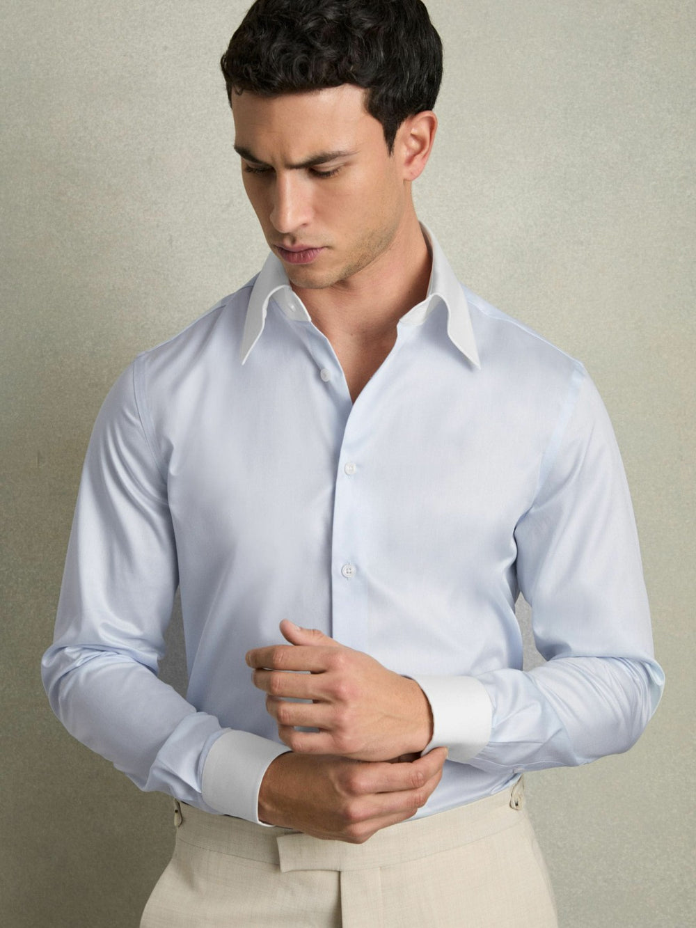 Reiss | Regular-Fit Cotton Pin-Collar Shirt in Contrast S Blue