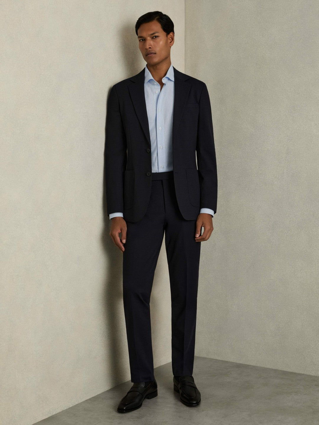 Reiss | Cotton-Blend Cutaway-Collar Striped Shirt in Blue Stripe