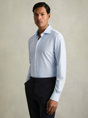 Reiss | Cotton-Blend Cutaway-Collar Striped Shirt in Blue Stripe