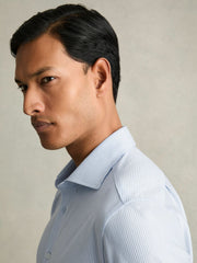 Reiss | Cotton-Blend Cutaway-Collar Striped Shirt in Blue Stripe