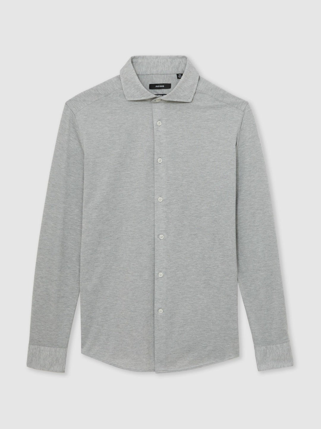 Reiss | Cotton-Blend Jersey Cutaway-Collar Shirt in Grey Melange