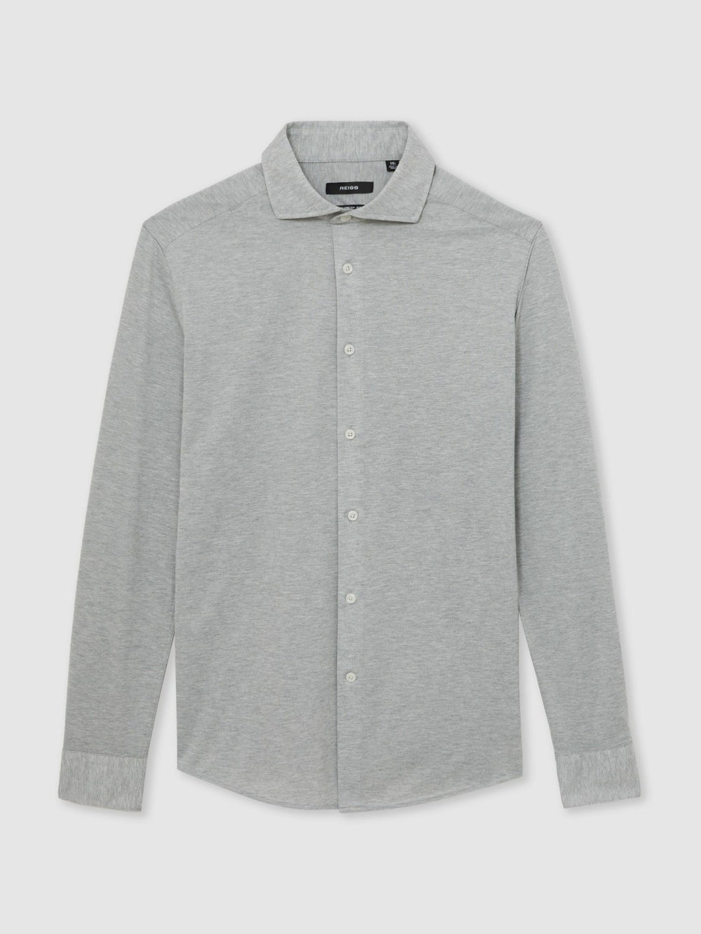 Reiss | Cotton-Blend Jersey Cutaway-Collar Shirt in Grey Melange