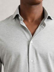 Reiss | Cotton-Blend Jersey Cutaway-Collar Shirt in Grey Melange