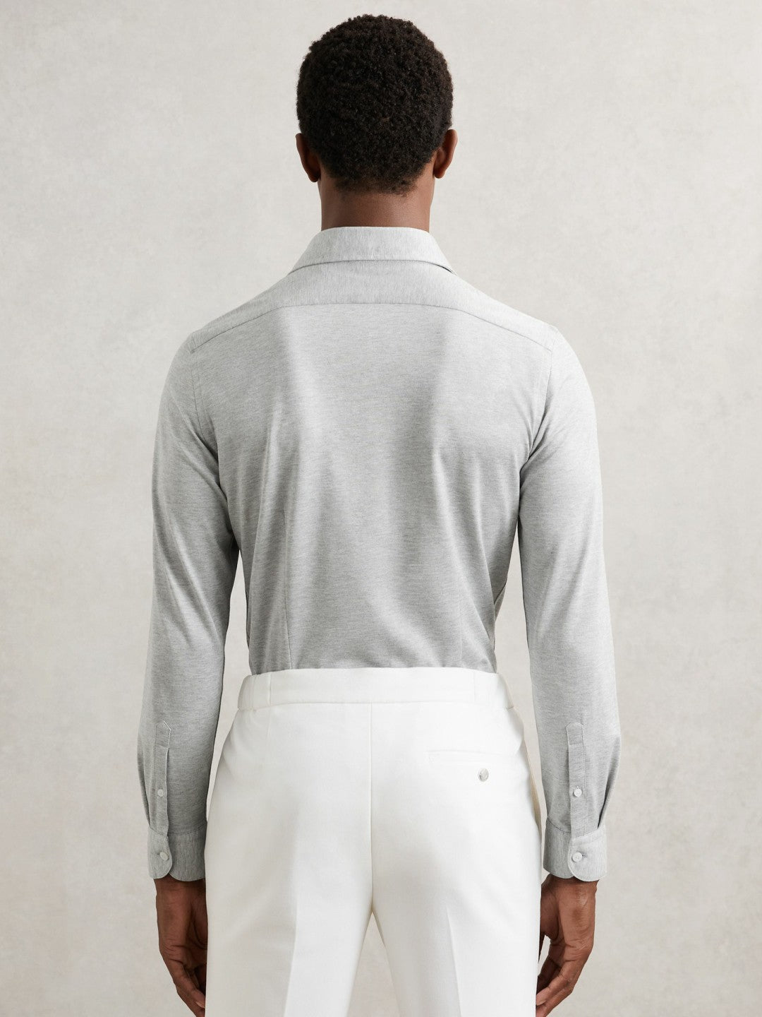 Reiss | Cotton-Blend Jersey Cutaway-Collar Shirt in Grey Melange