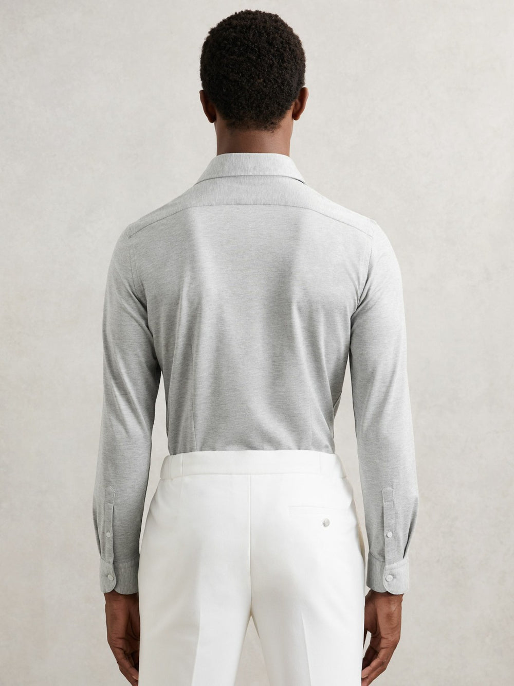 Reiss | Cotton-Blend Jersey Cutaway-Collar Shirt in Grey Melange