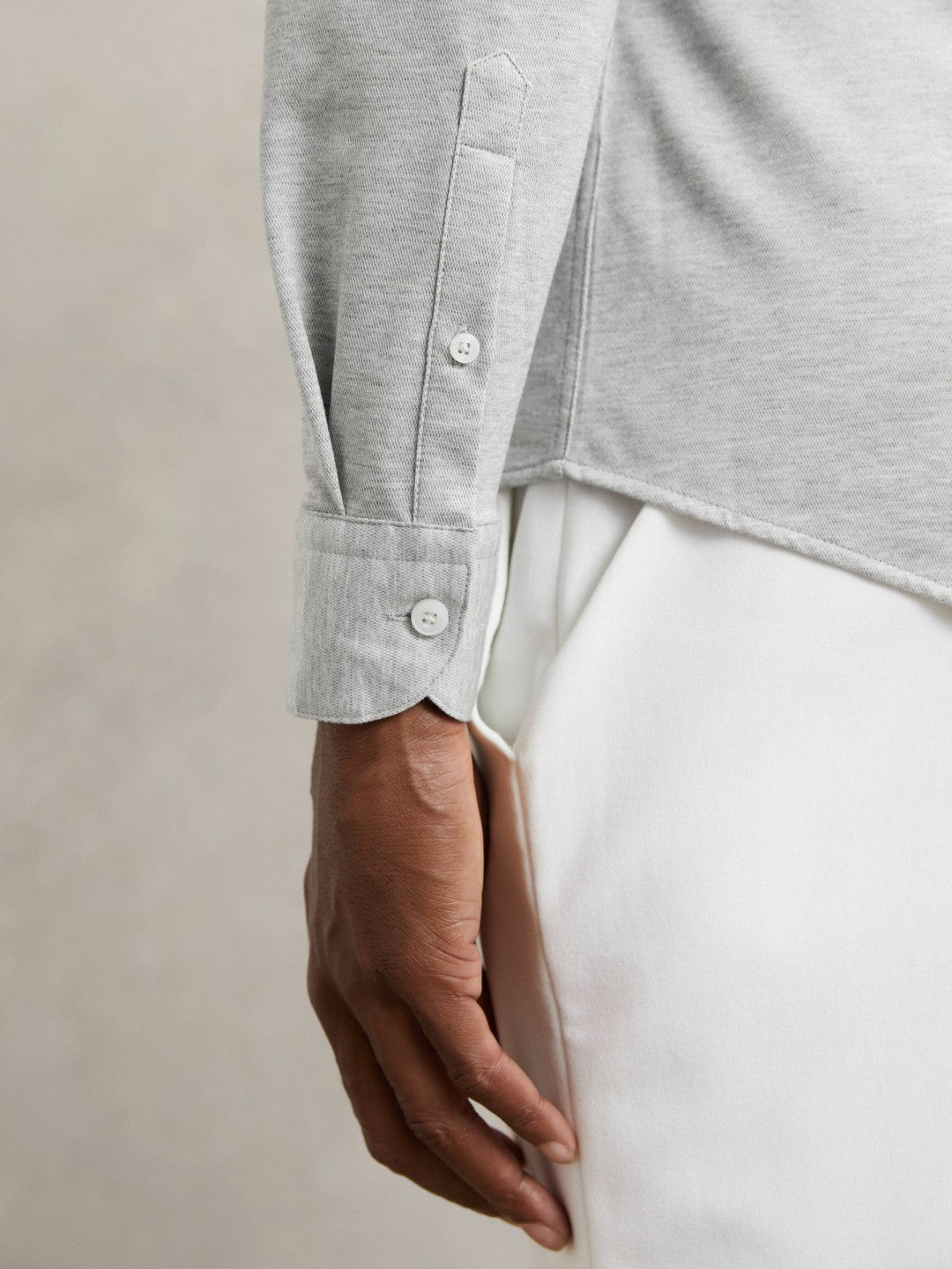 Reiss | Cotton-Blend Jersey Cutaway-Collar Shirt in Grey Melange