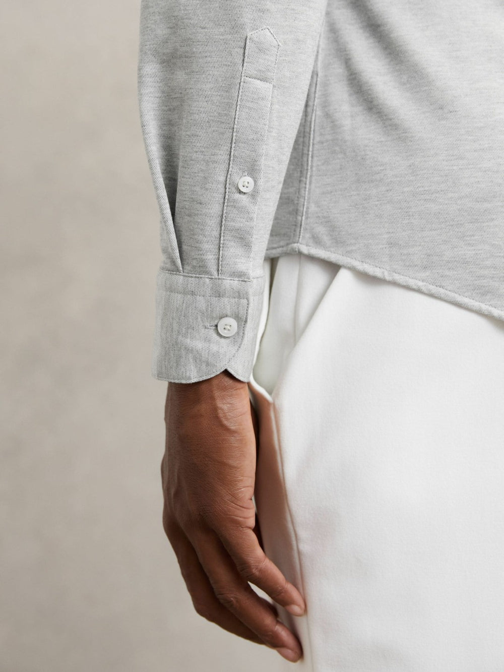 Reiss | Cotton-Blend Jersey Cutaway-Collar Shirt in Grey Melange