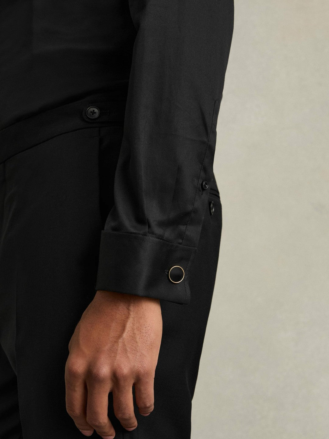 Reiss | Regular Fit Slim-Fit Cotton Double-Cuff Shirt in Black