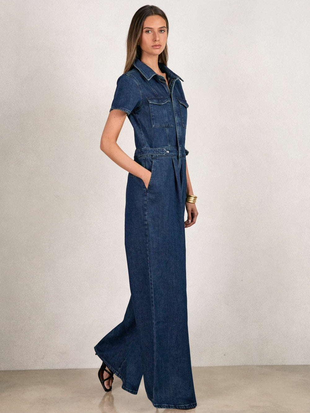 Reiss | Good American Wide-Leg Denim Jumpsuit in Dark Indigo