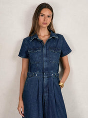 Reiss | Good American Wide-Leg Denim Jumpsuit in Dark Indigo