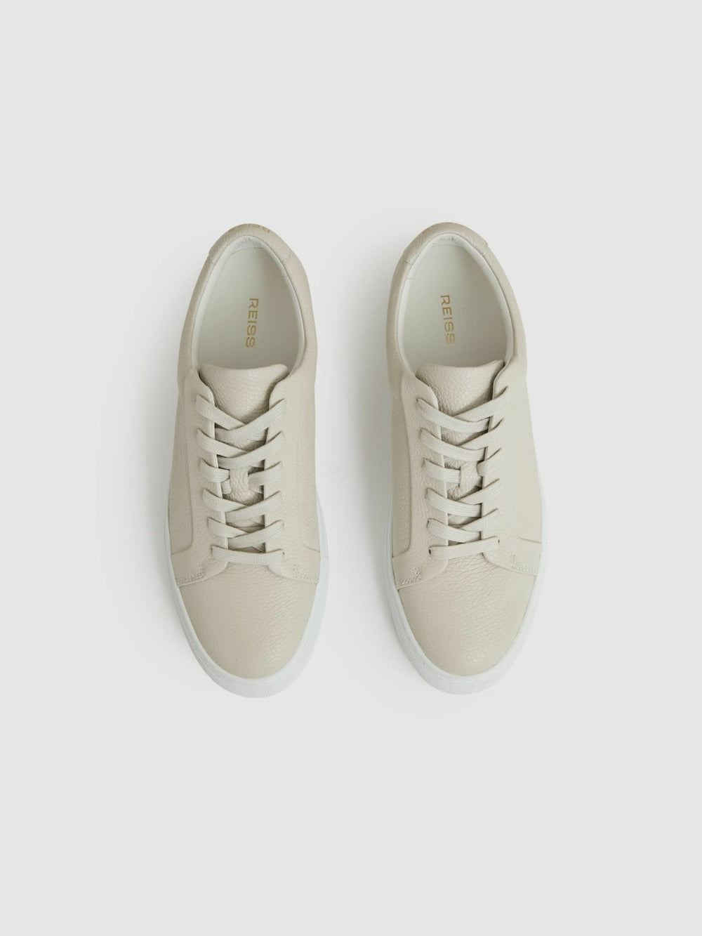 Reiss | Tumbled-Leather Low-Top Trainers in Off White