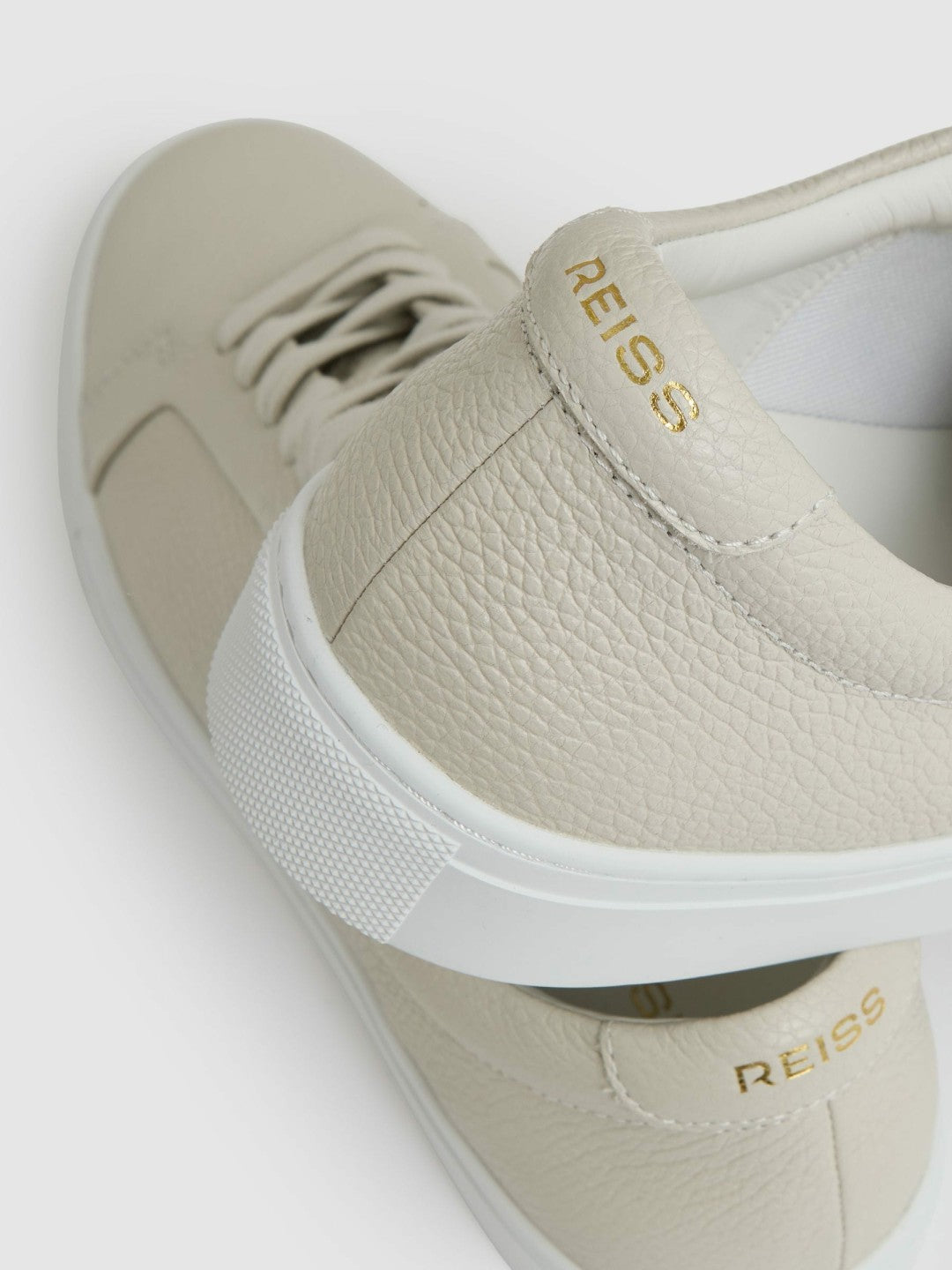 Reiss | Tumbled-Leather Low-Top Trainers in Off White