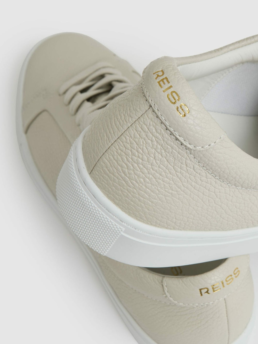 Reiss | Tumbled-Leather Low-Top Trainers in Off White