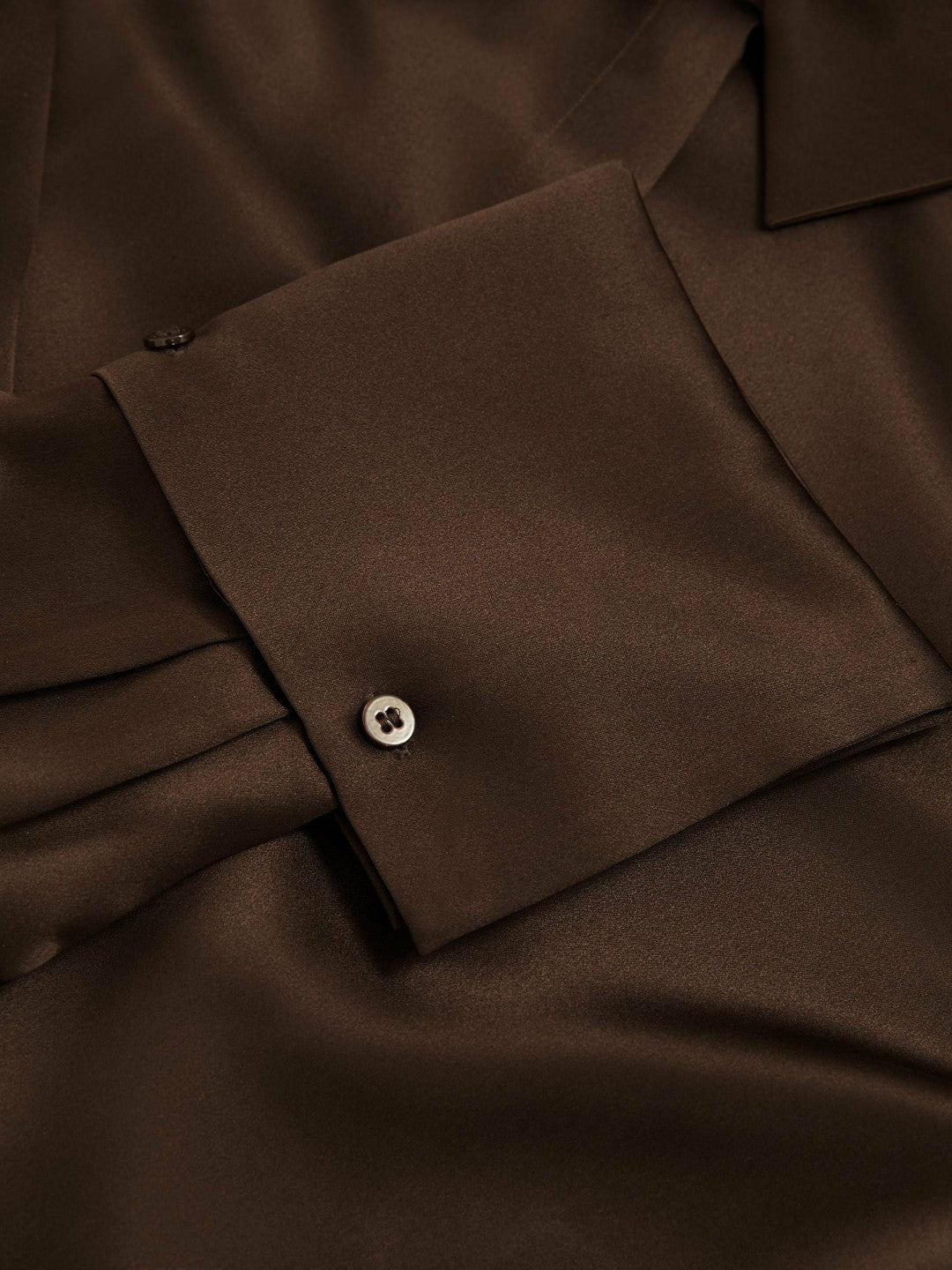 Reiss | Silk Double-Cuff Button-Through Shirt in Chocolate