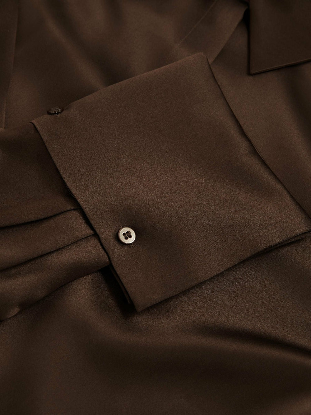 Reiss | Silk Double-Cuff Button-Through Shirt in Chocolate