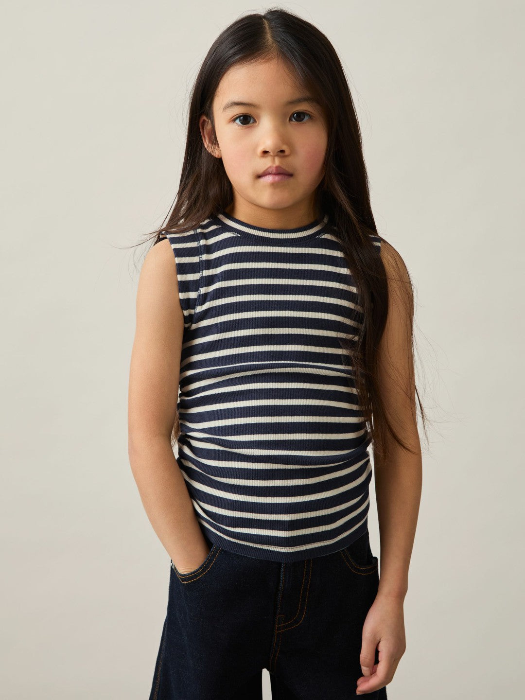 Reiss | 9-13 yrs Ruched Vest Top in Navy/White