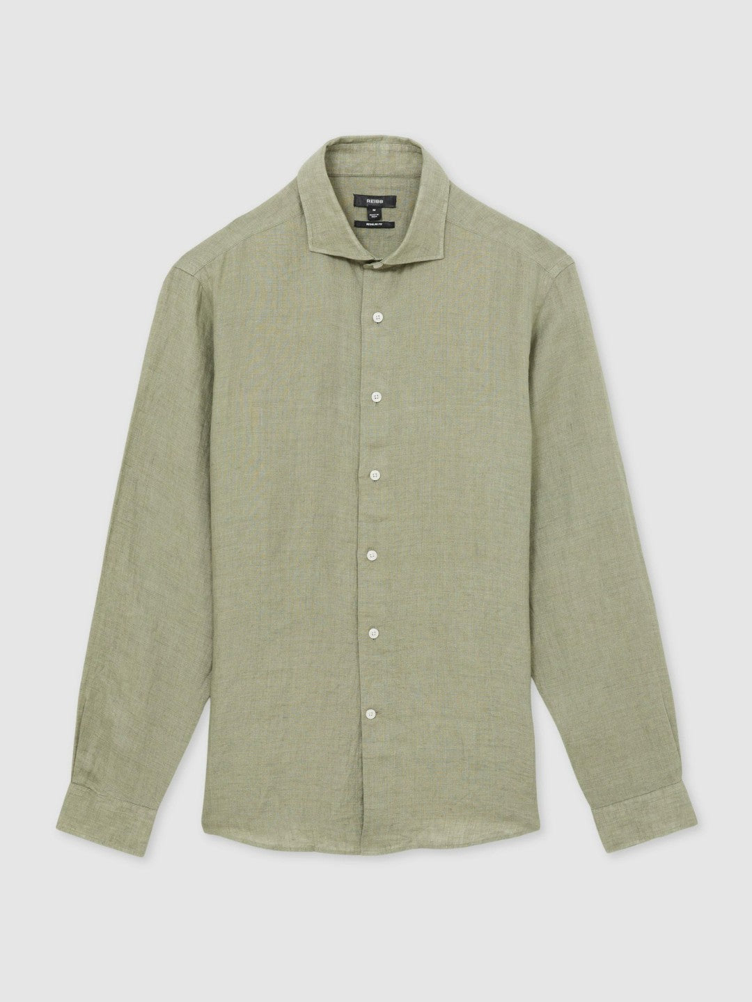 Reiss | Linen Button-Through Shirt in Thyme Green