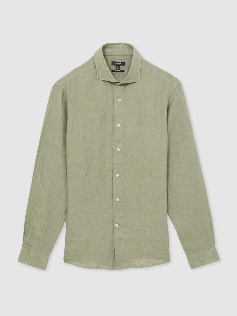 Reiss | Linen Button-Through Shirt in Thyme Green