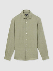 Reiss | Linen Button-Through Shirt in Thyme Green