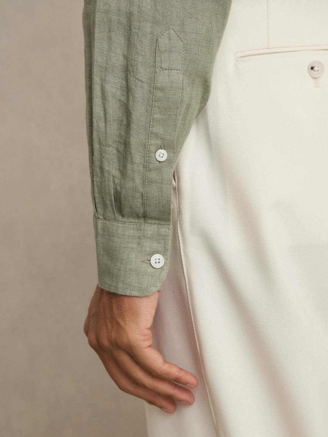 Reiss | Linen Button-Through Shirt in Thyme Green