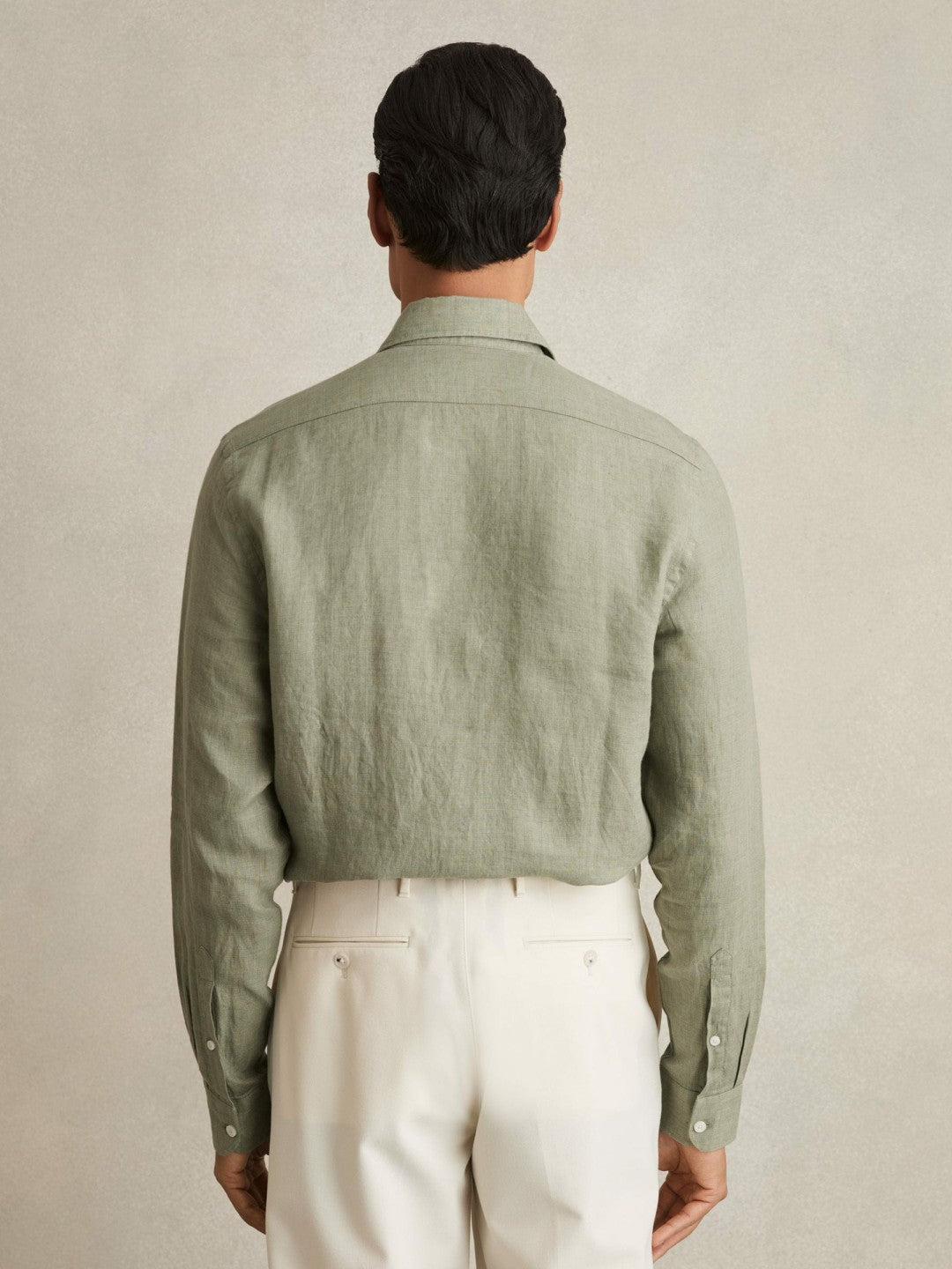 Reiss | Linen Button-Through Shirt in Thyme Green