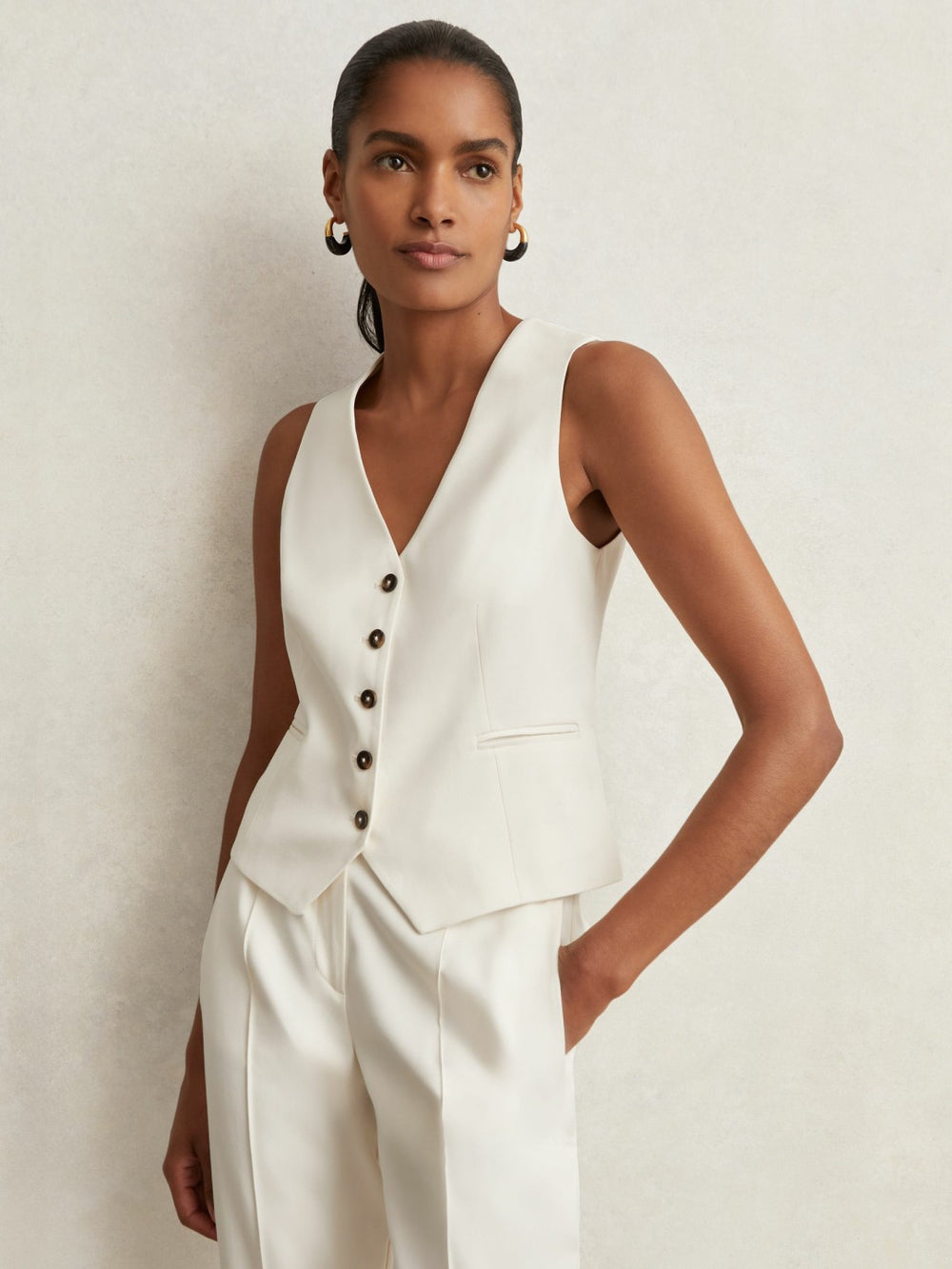 Reiss | Single Breasted Tailored Waistcoat in Cream