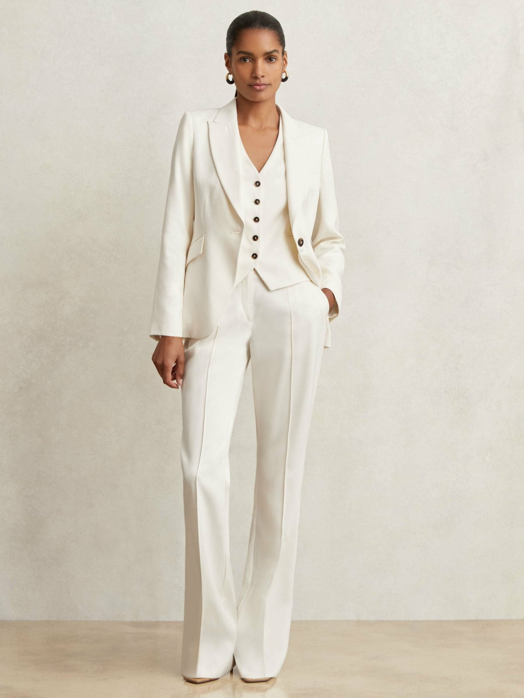 Reiss | Single Breasted Tailored Waistcoat in Cream
