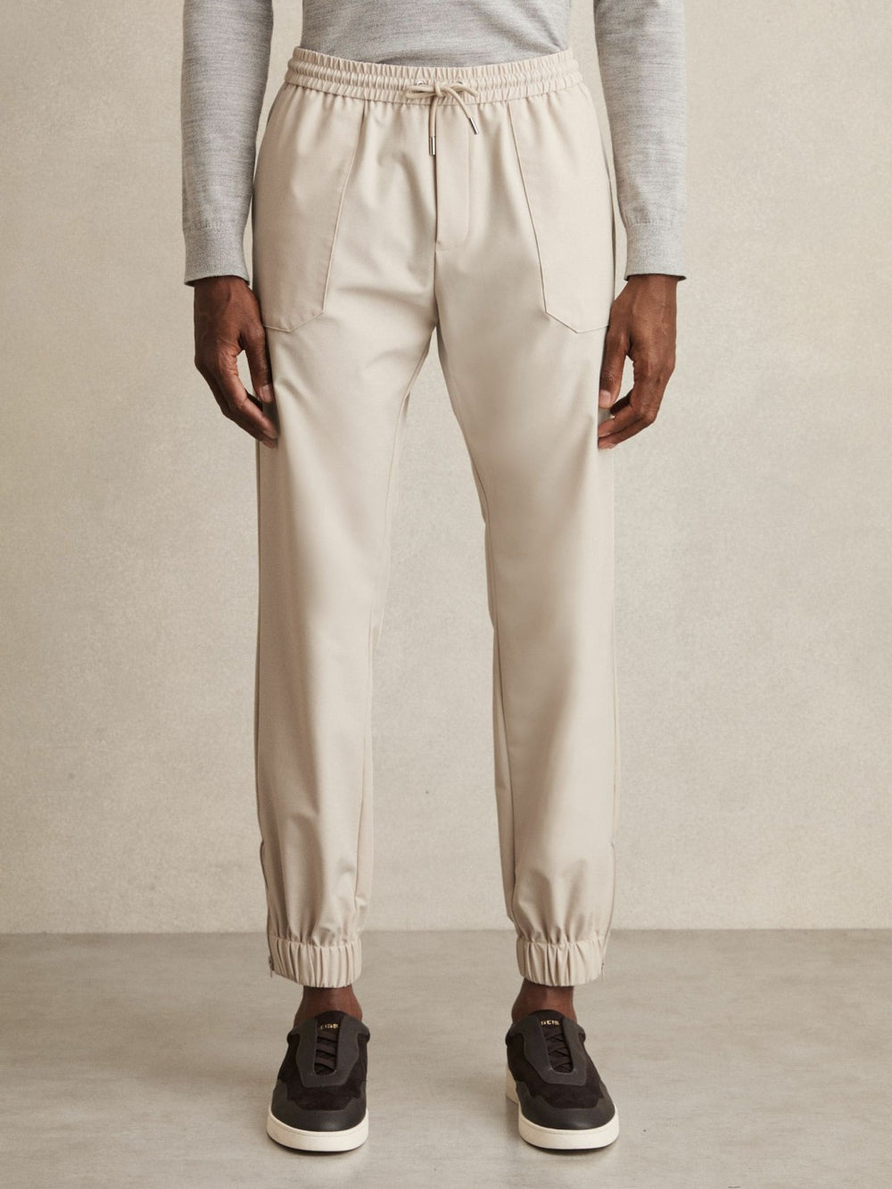Reiss | Drawstring Technical Cuffed Trousers in Stone