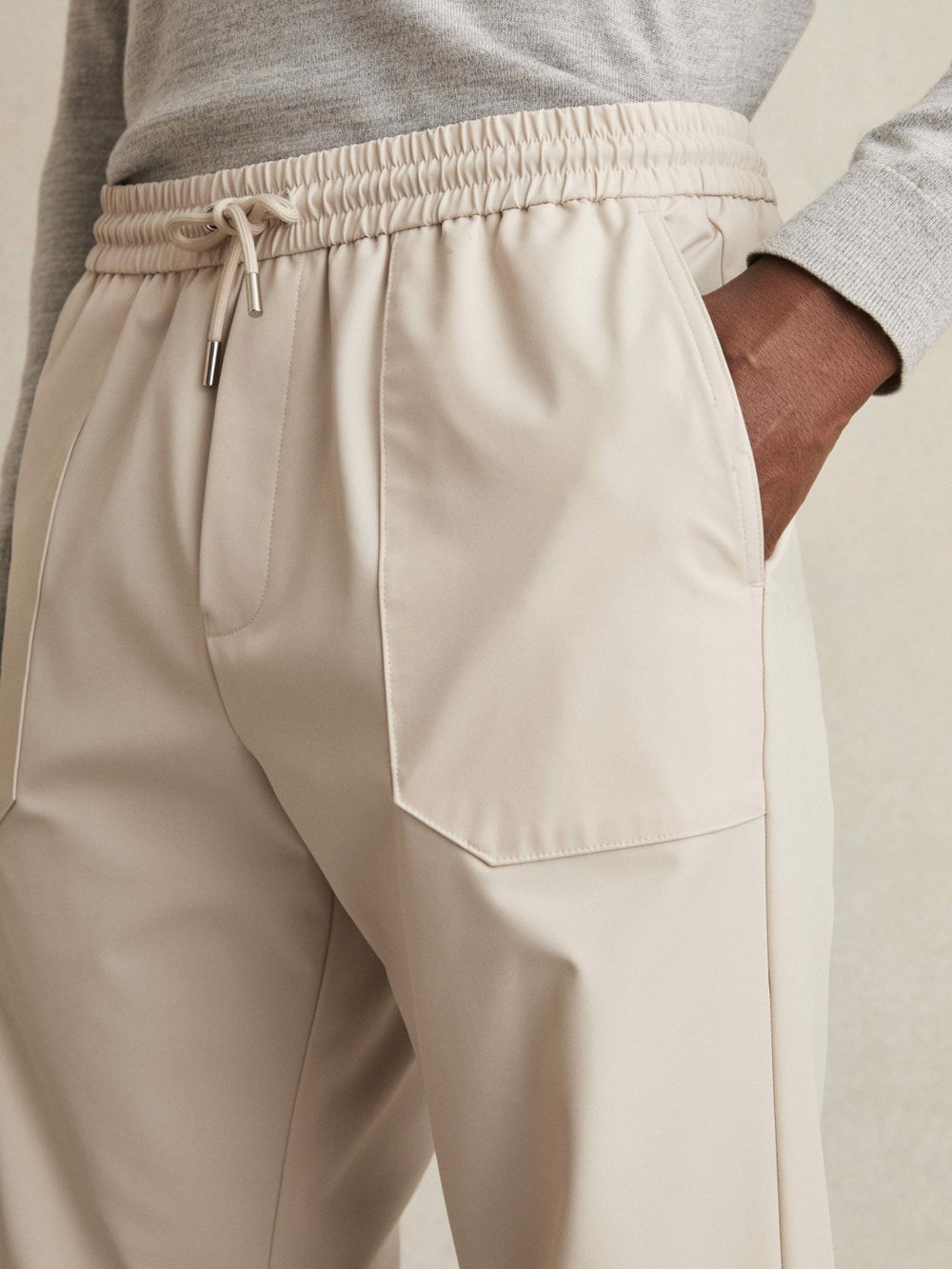 Reiss | Drawstring Technical Cuffed Trousers in Stone