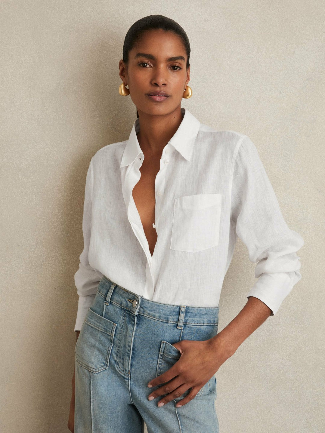 Reiss | Linen Button-Through Shirt in White