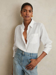 Reiss | Linen Button-Through Shirt in White