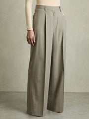 Reiss | Wool-Blend Wide-Leg Pinstripe Trousers in Grey