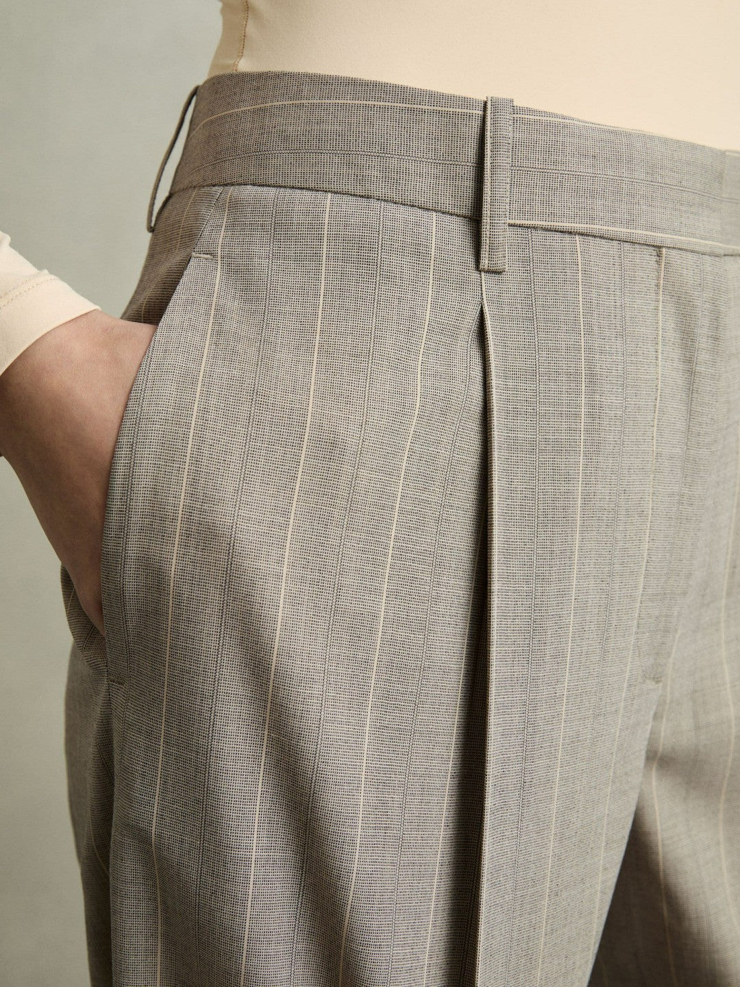 Reiss | Wool-Blend Wide-Leg Pinstripe Trousers in Grey