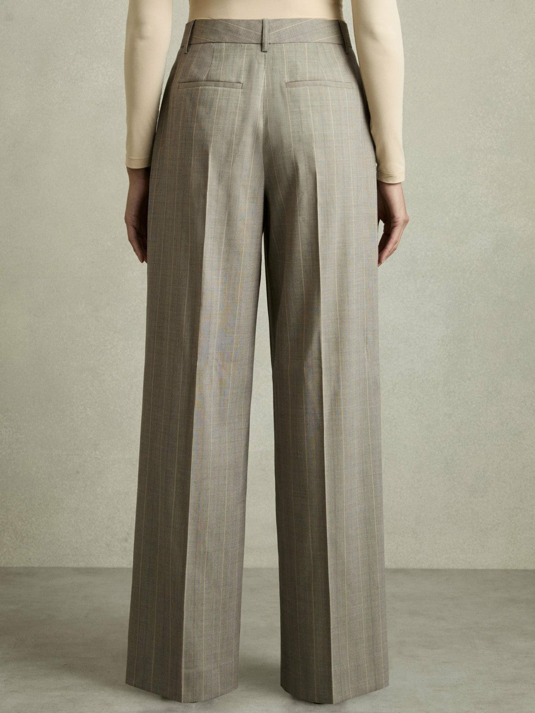 Reiss | Wool-Blend Wide-Leg Pinstripe Trousers in Grey