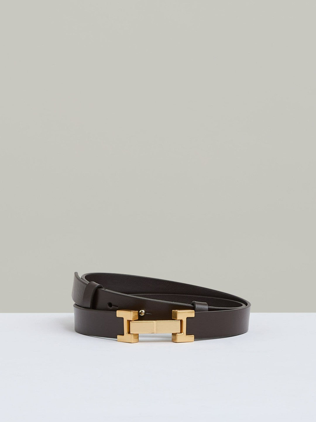 Reiss | Leather Square Hinge Belt in Chocolate