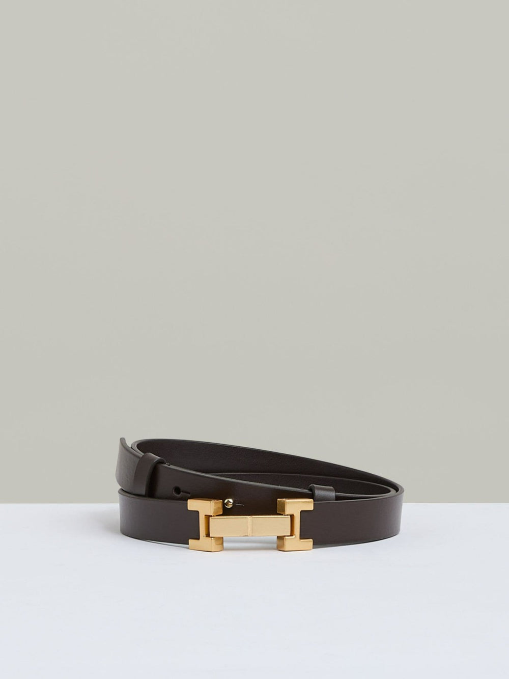 Reiss | Leather Square Hinge Belt in Chocolate
